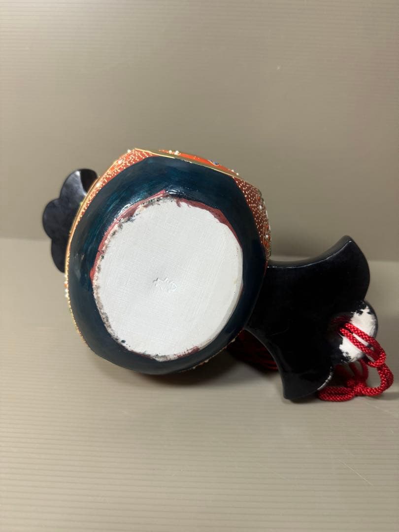 2118九谷焼 時代色絵 小槌に白ねずみ 干支置物 十二支子 縁起物 座布団