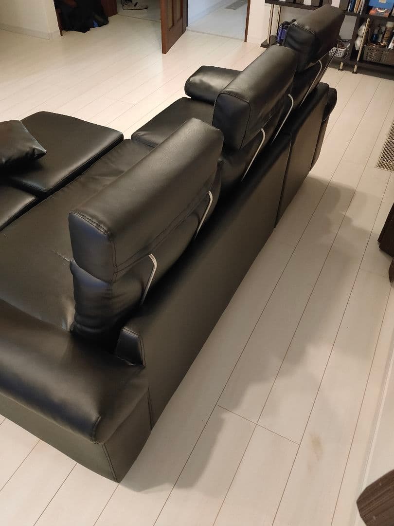 L字型黒ソファセット 合成皮革、引き取り限定