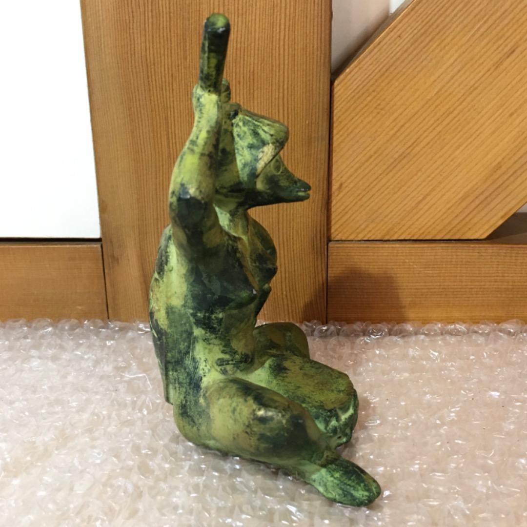 レア] 鼓を叩く河童 女性 金属製 非常に風流な作品 かっぱ カッパ 置物