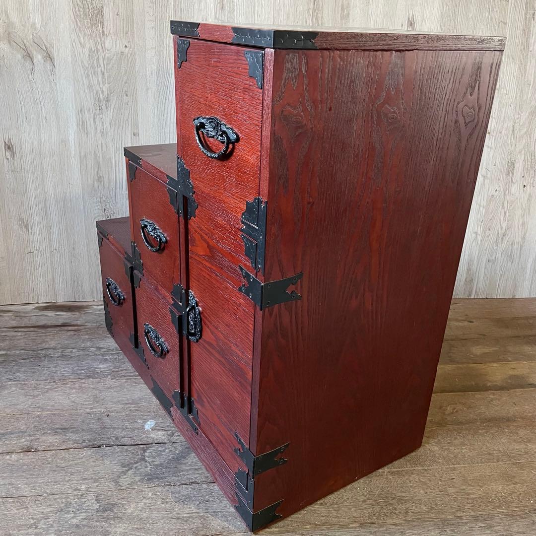 階段箪笥 昭和レトロ 左下り 飾り棚 収納棚 アンティーク家具 小物収納