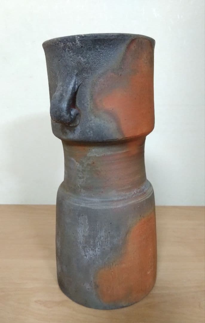 矢部篤郎作　備前焼窯変耳付花入　備前花入　山本陶秀　人間国宝　花器