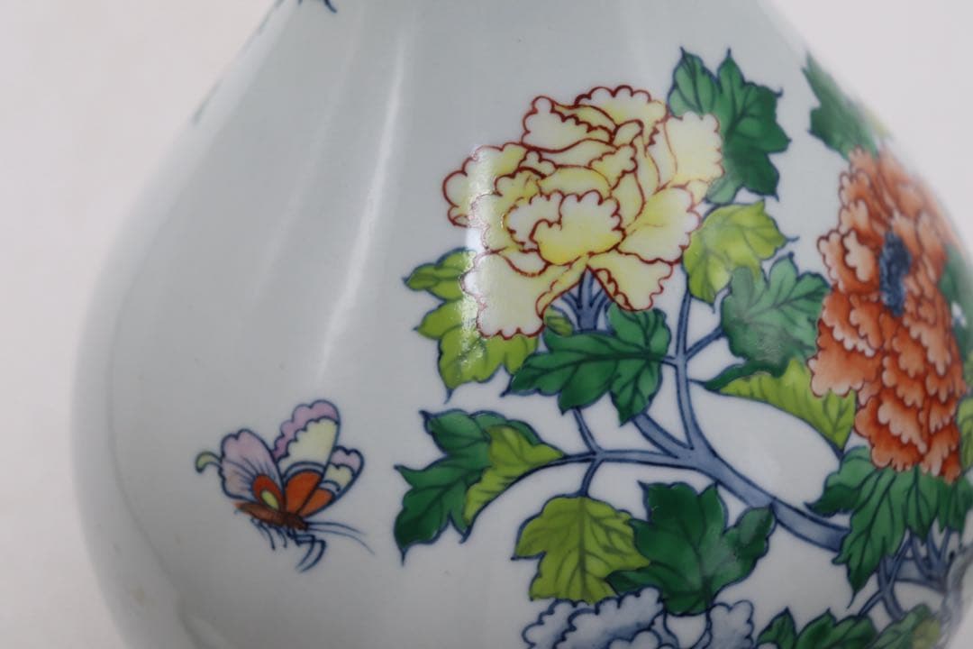 中国 とう彩 花卉紋蒜頭瓶 乾隆年製銘 送料込み250510