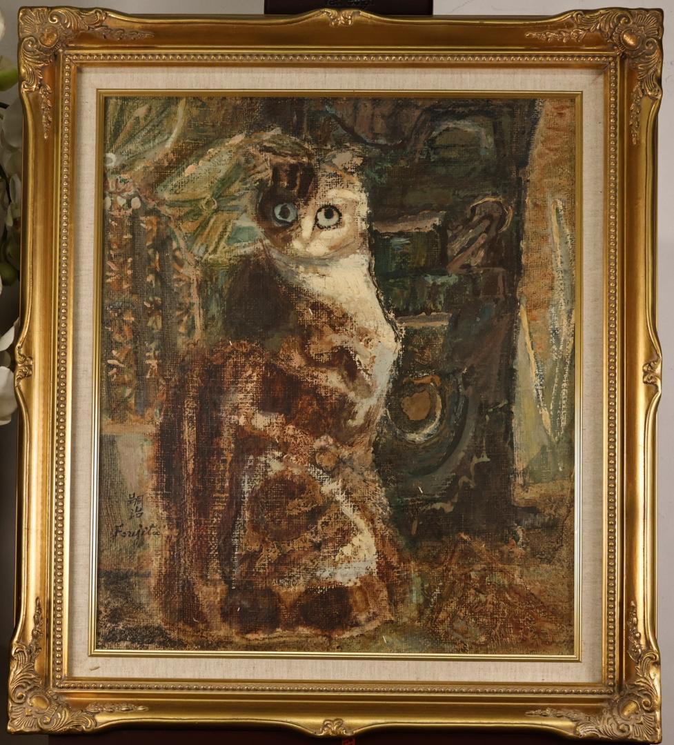 【模写】　藤田嗣治 「 猫 」　10号　油彩　サイン　タトウ　黄袋　BK094