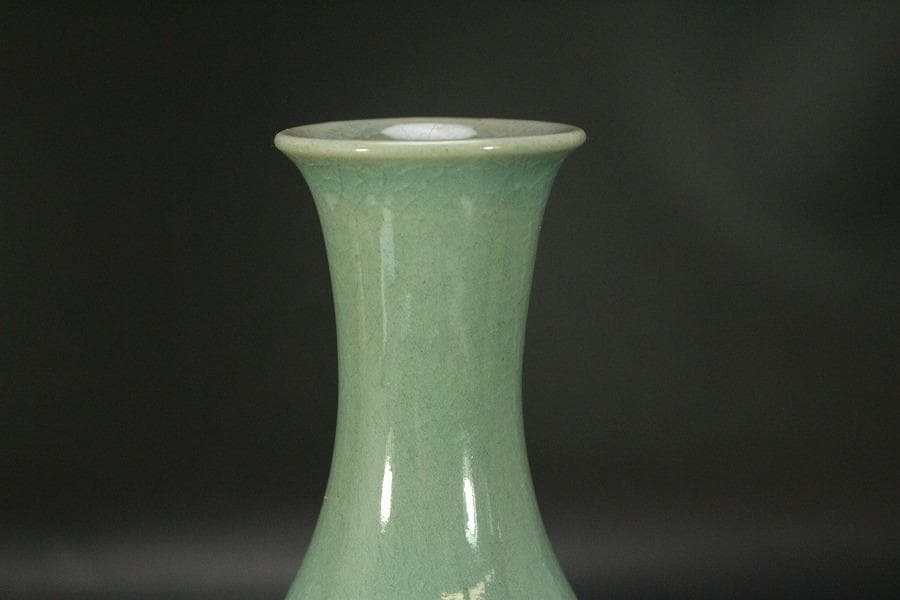 朝鮮美術 青磁 雲鶴紋 梅瓶 高22.5cm 東南陶窯 古堂趙斗彦(メ1155