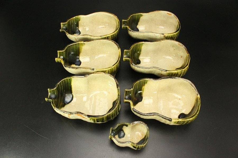 織部焼 瓢箪型器 深皿 大小七客 和食器 向付(メ1594)