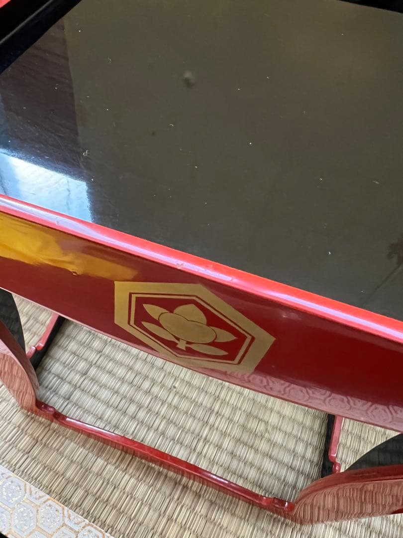 朱塗沈金鶴亀松竹梅文 盃台 五ツ組盃 木箱付