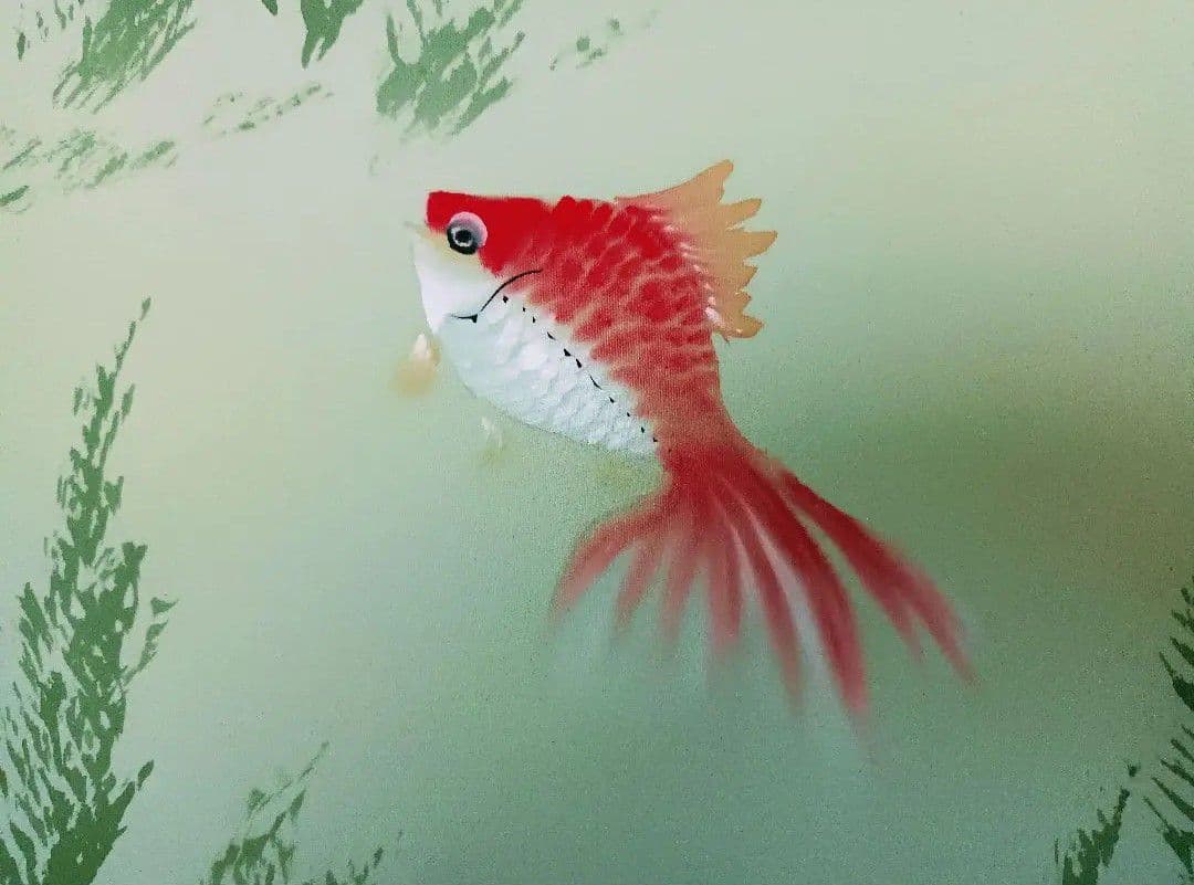 運を運ぶ三種金魚 金運 おもてなし絵 掛軸 龍神 中国風水 日本美術