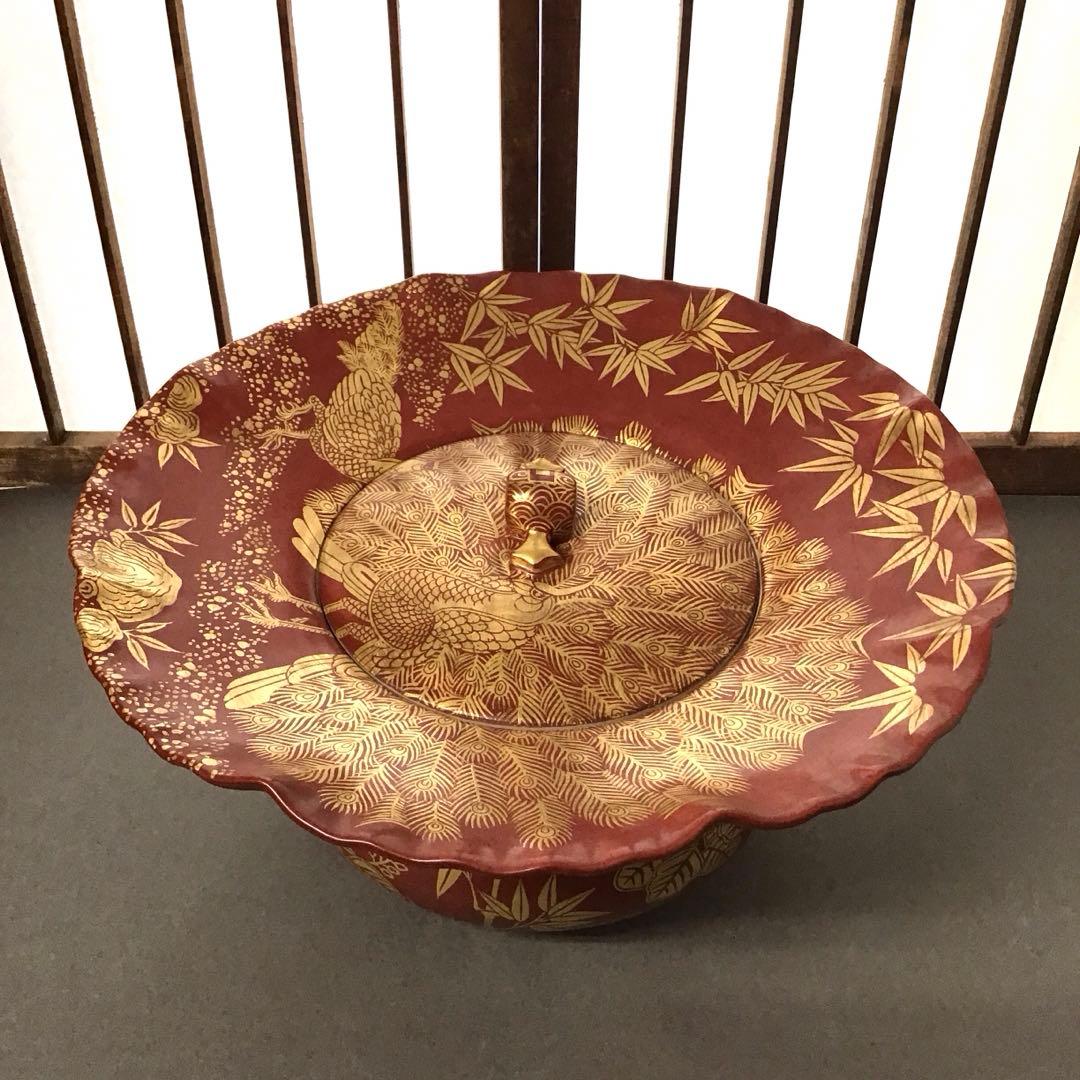 茶道具 水指 砂金袋 金襴手孔雀 桐竹 林 淡幽 造 共箱 N89a - メルカリ