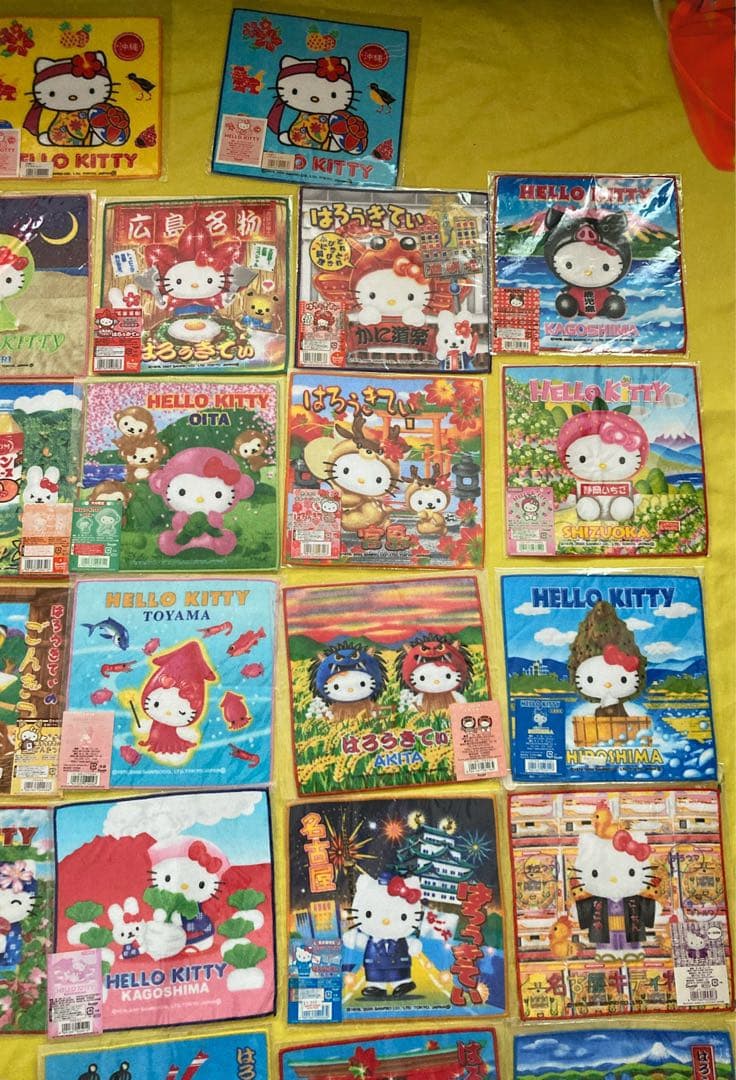 12345 ご当地‼️✳️キティタオルハンカチ‼️43枚✳️プチタオルサンリオ　レトロ