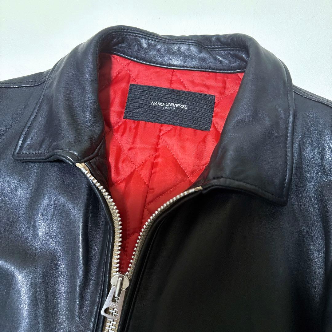 極美品】XLサイズ ナノユニバース シープスキン シングルライダース 黒