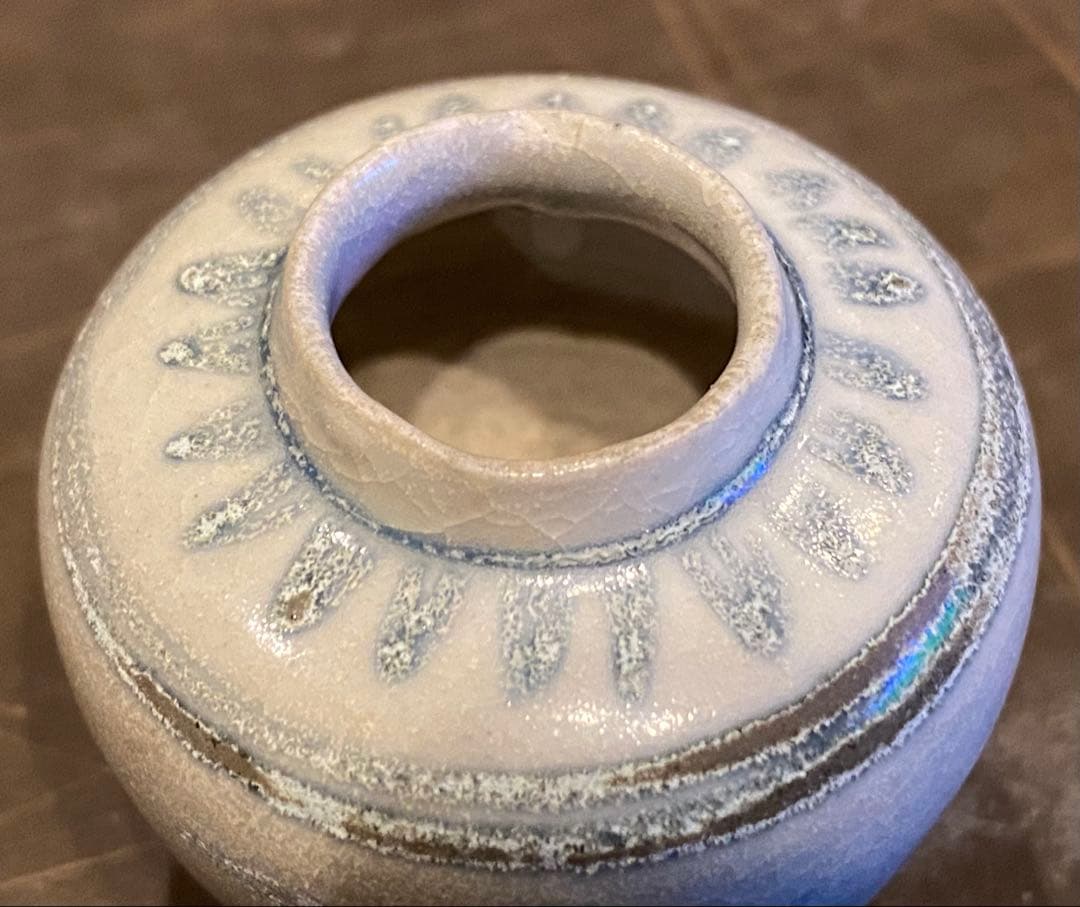 安南焼・アナミス ミニ染付花器 鑑賞台付 一輪挿し ヴィンテージ レア