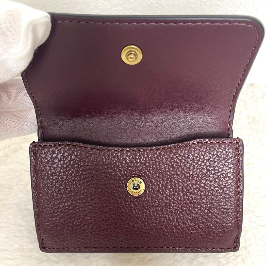 美品】coach コーチ ミニトライフォールド 三つ折り 財布 ボルドー