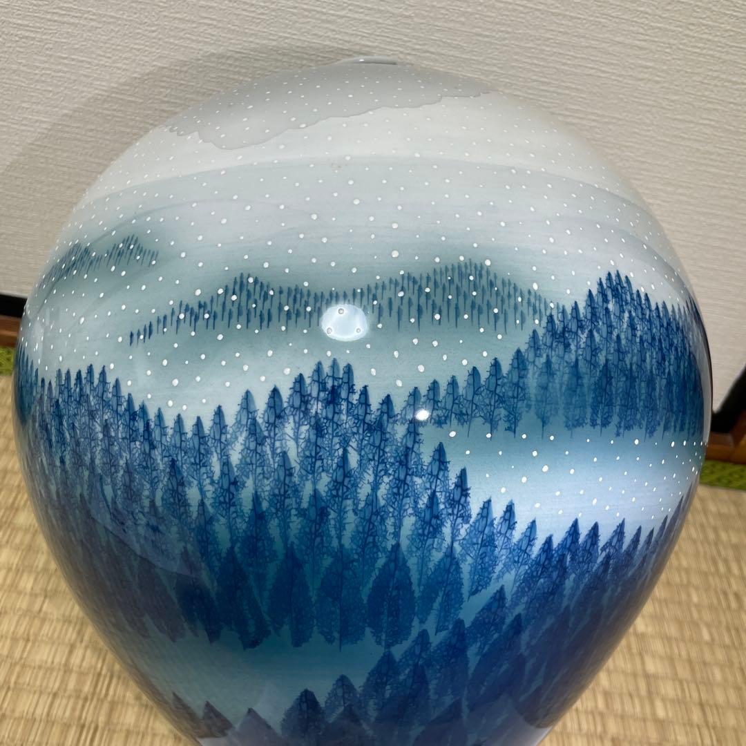 日展作家伝統工芸作家藤井朱明特大雪景色花瓶花入壺略歴付