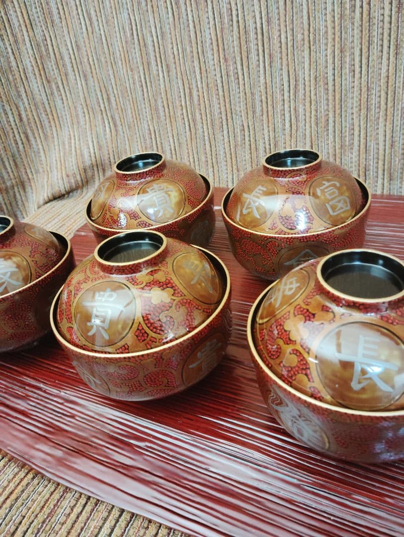 五島屋　漆器の椀 五個セット 赤と金