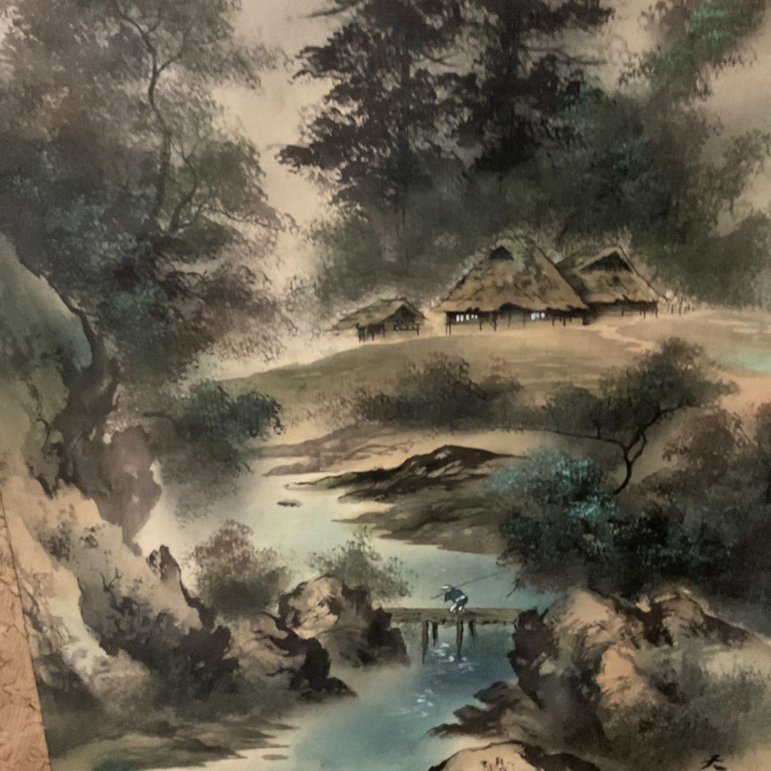 天龍筆 絹本彩色画山水図 桐共箱 タトウ箱付 肉筆画