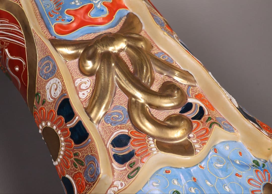 九谷焼 八幡窯 観音菩薩立像 59.4cm 金彩 色絵 置物 仏像【MA818】