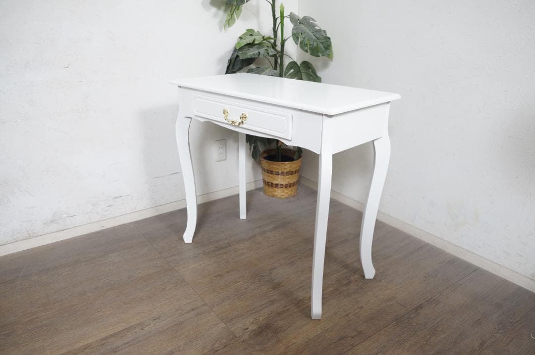 ミー☆ 　　猫脚デスク　引き出し　金取っ手　ホワイト