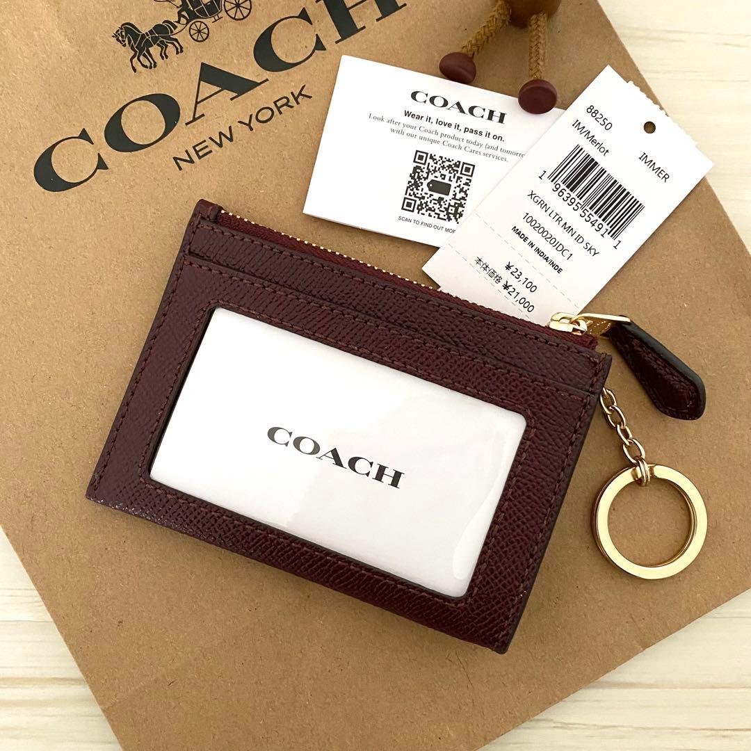 40 新品 COACH ケース ボルドー レッド 小銭入れ財布