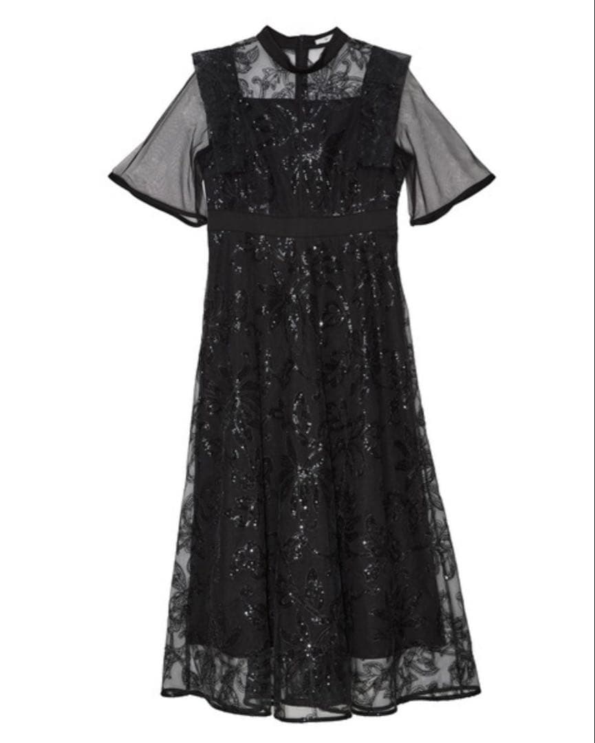 [新品] Leja フラップデザインフラワースパンコールAラインワンピースドレス