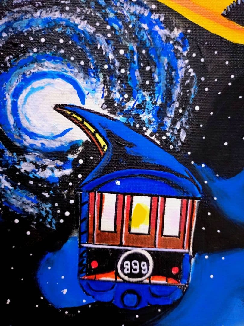 F6号】松本零士【銀河鉄道999】手描き作品/表裏サイン/油彩/アクリル