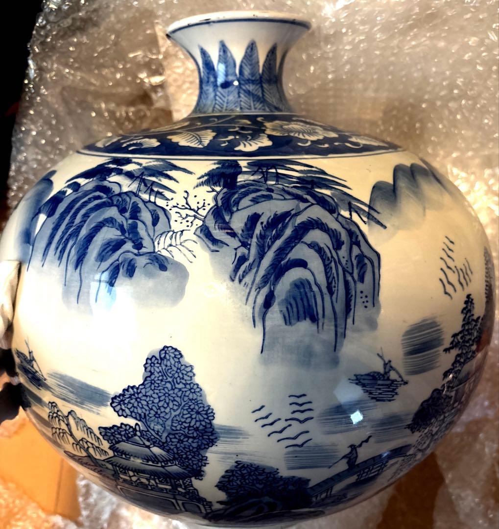 希少品】古美術大花瓶精描かれた山水画青花染付け