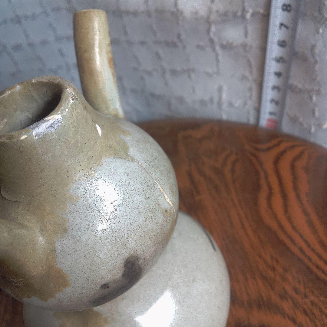 骨董6手作り陶器壺、二重ボディ