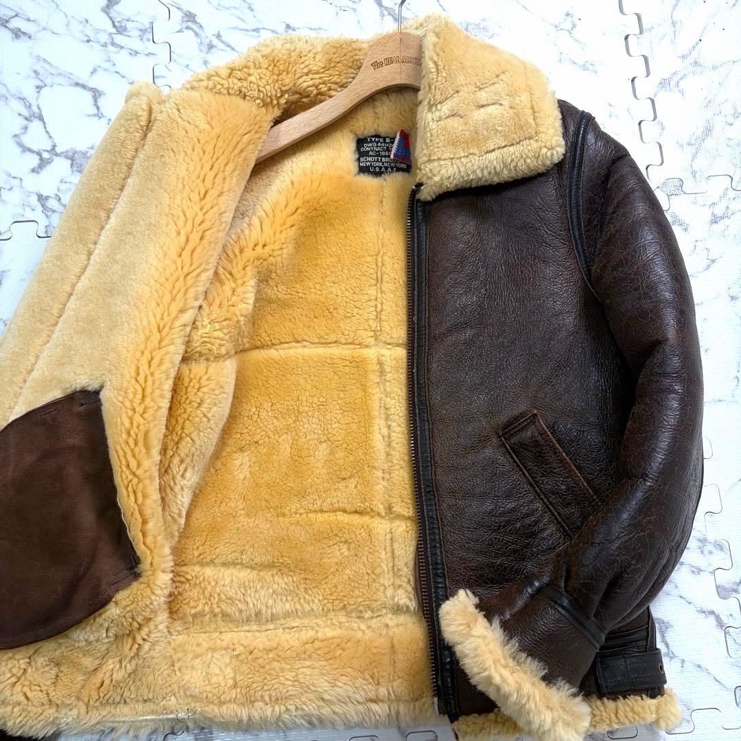 希少✨schott フライトジャケット B-3 257S 茶色 ロゴ金具 S - メルカリ