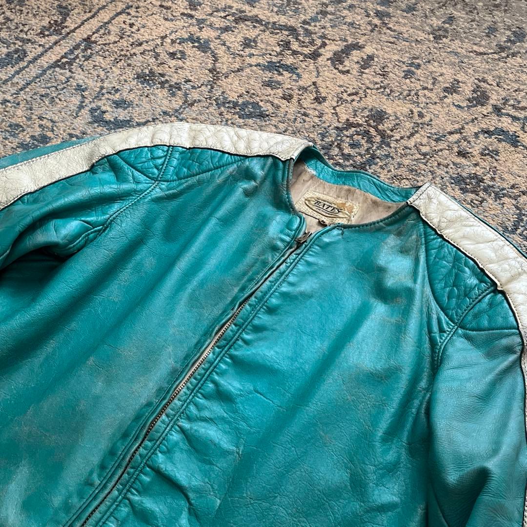 60s bates ベイツ レザー ライダース ヴィンテージ ターコイズブルー