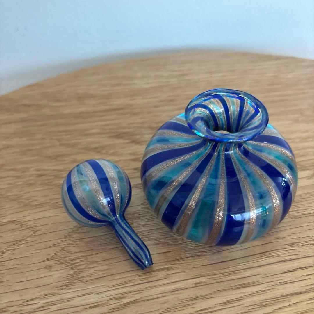 香水瓶 ヴェネツィアンガラス MURANO GLASS 金彩 青ライン ムラノ 金彩