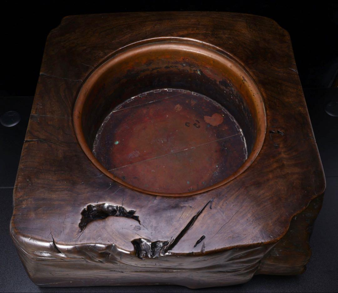 時代物 天然木 刳貫 火鉢 瓶掛 特大 幅62㎝ 銘木 木製火鉢 囲炉裏