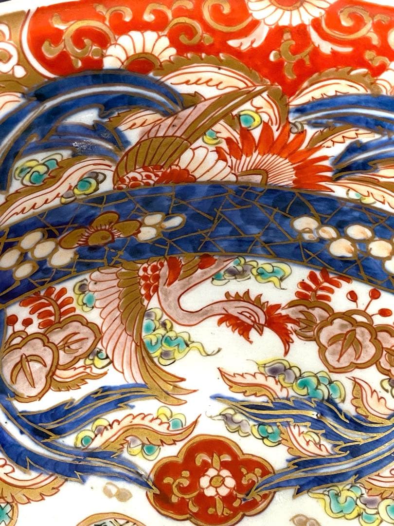 時代物骨董 古伊万里 豪華絢爛染錦金襴手・色絵大鉢 鳳凰飛翔図 飾り鉢