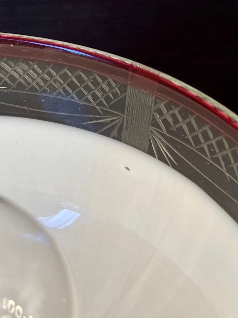 大正ロマン 切子縁赤電笠 和ガラス 灯り 照明 アンティーク 古道具