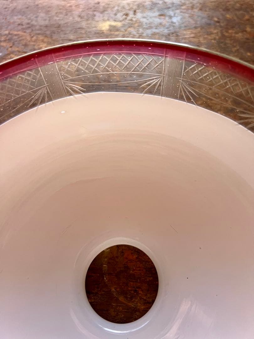 大正ロマン 切子縁赤電笠 和ガラス 灯り 照明 アンティーク 古道具