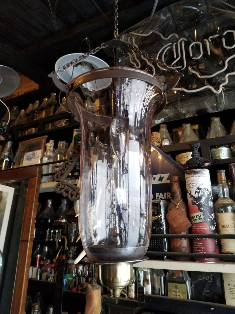 希少 ヴィンテージ ロートアイアン 釣り鐘 気泡 手吹き 硝子 吊り下げ