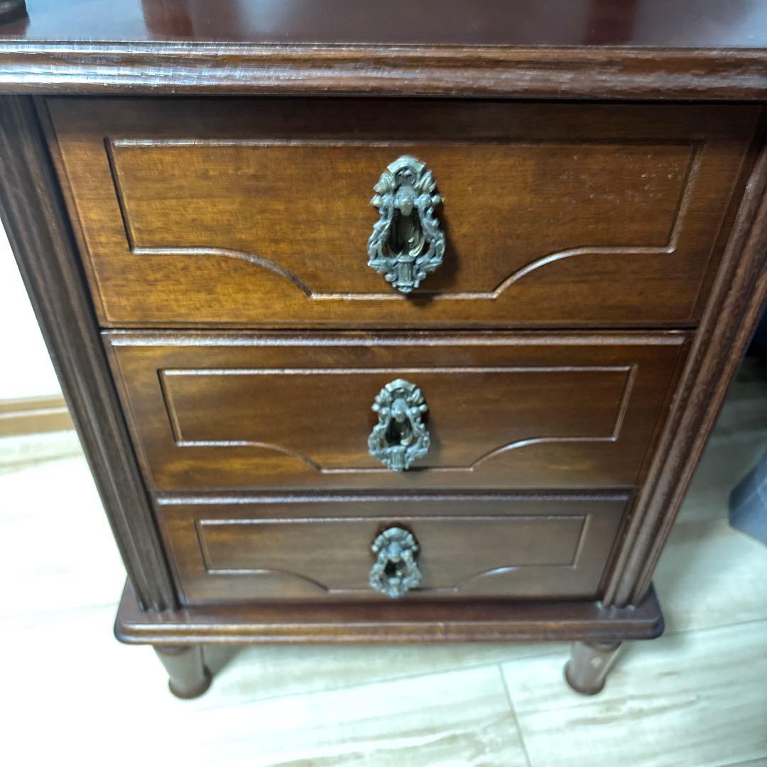 アヤノクラフト 3段引き出し付き アンティーク サイドテーブル 木製 最