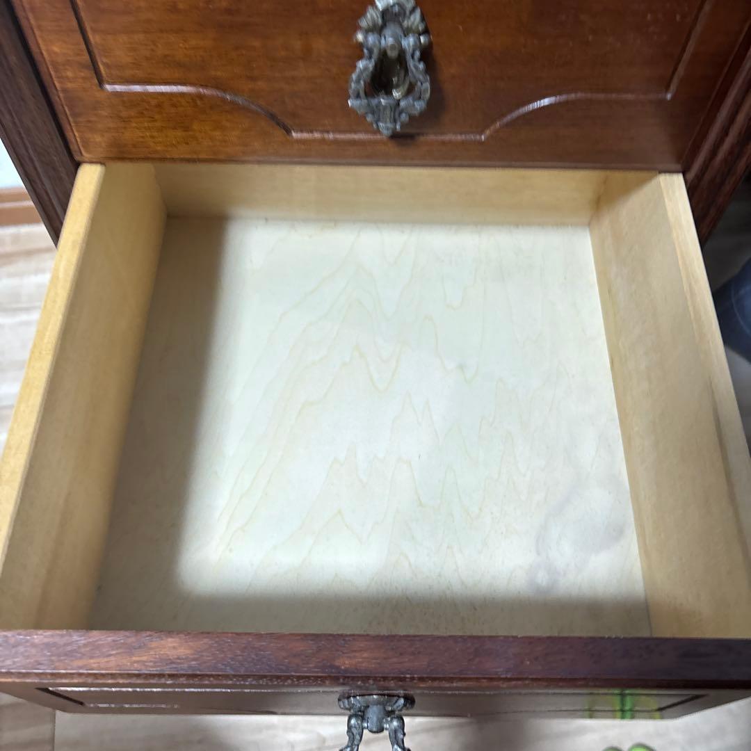 アヤノクラフト 3段引き出し付き アンティーク サイドテーブル 木製 最