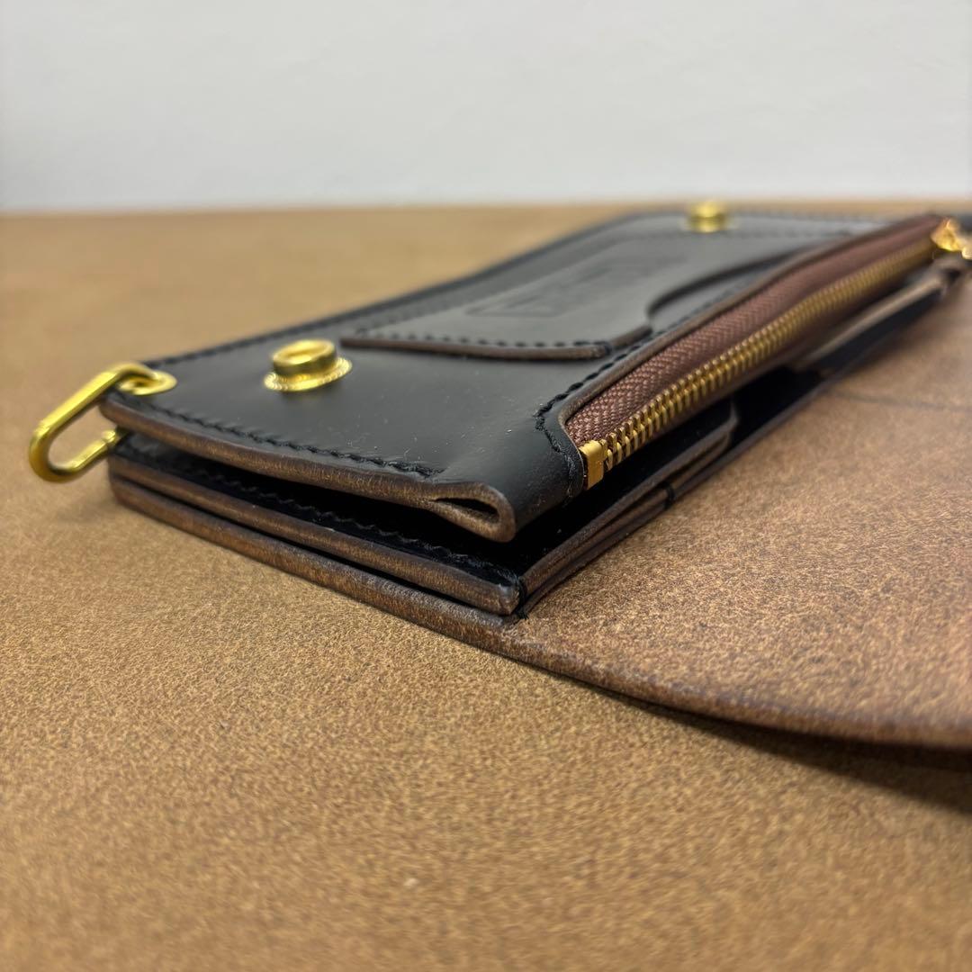 クロムエクセル　トラッカーウォレット　黒　茶心　3層　HORWEEN