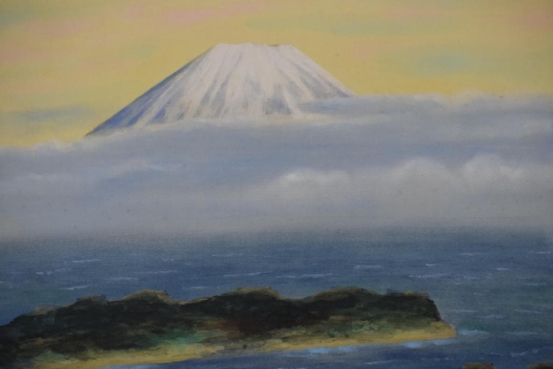 【真作】浜孤嘯/富士山遠望図/横物/掛軸☆宝船☆Z-541