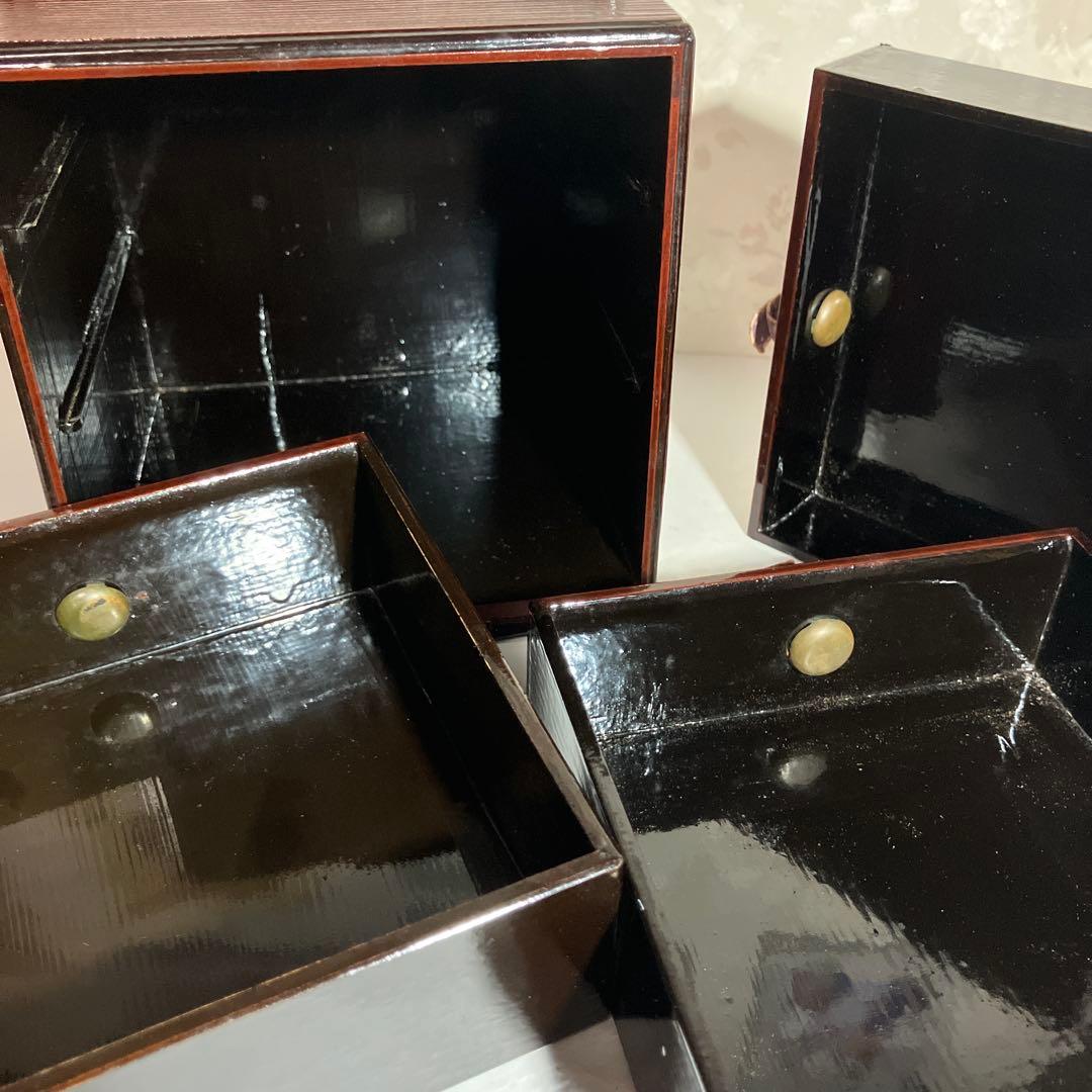 骨董紅溜塗り手提げ付き三段菓子箪笥