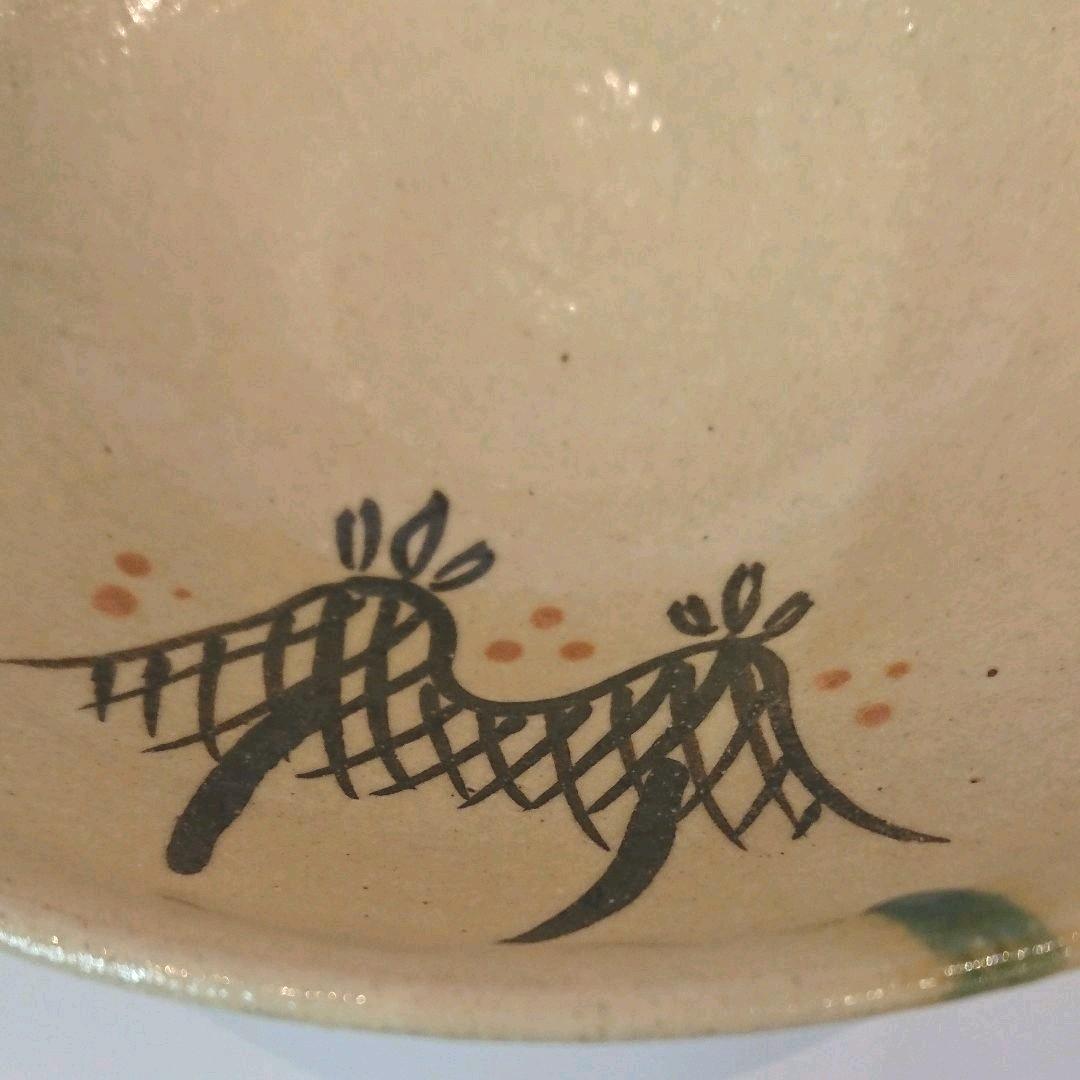 【茶道具】織部茶碗  弥右衛門 弥七田手  織部  平茶碗