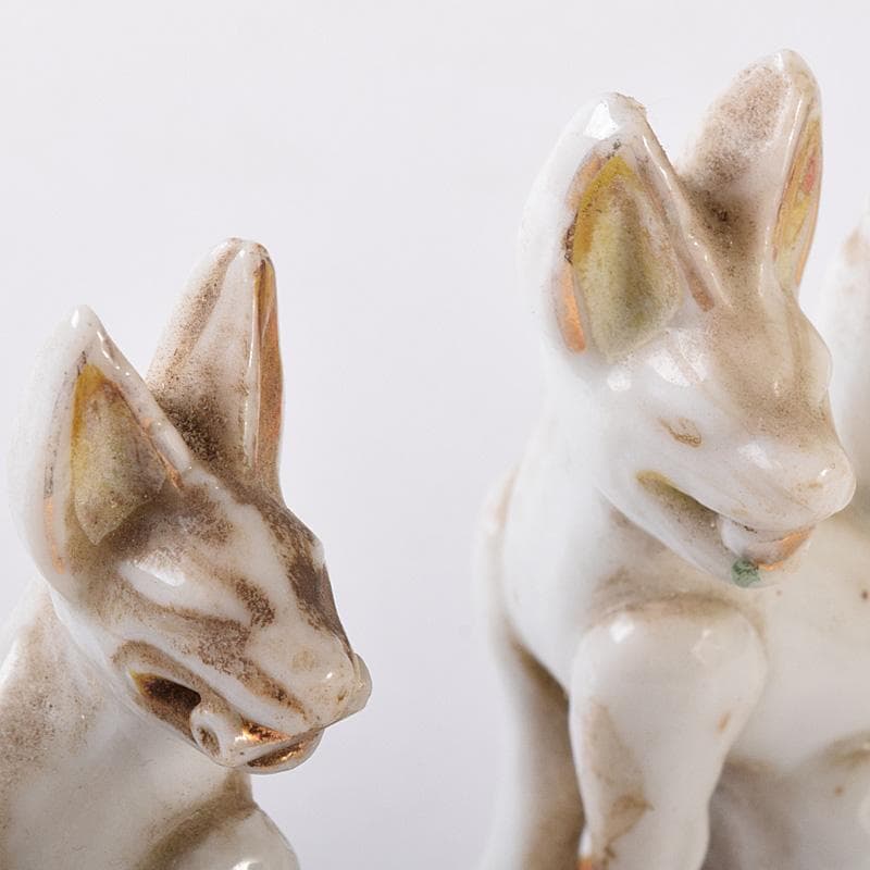 陶器製 色絵金彩 お稲荷さん 狐 3点まとめて M R8078 狐 置物