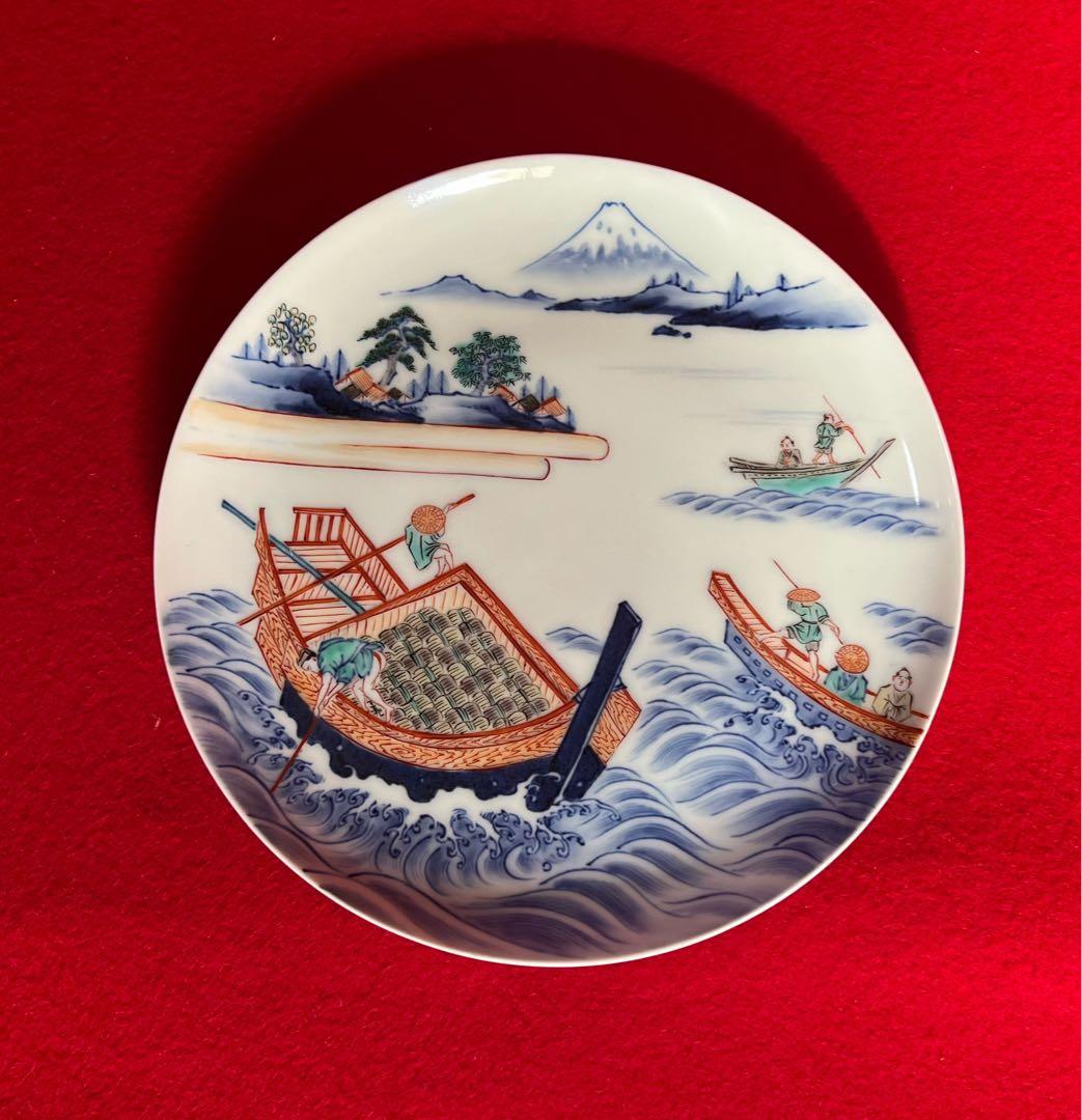 古美術 富嶽三十六景 武陽佃島 今右衛門作 飾り皿 木箱付き