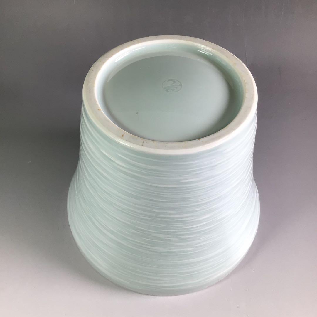 R683 水指 『石崎光四郎造』『青白磁』『末広水指』 共箱 茶道具