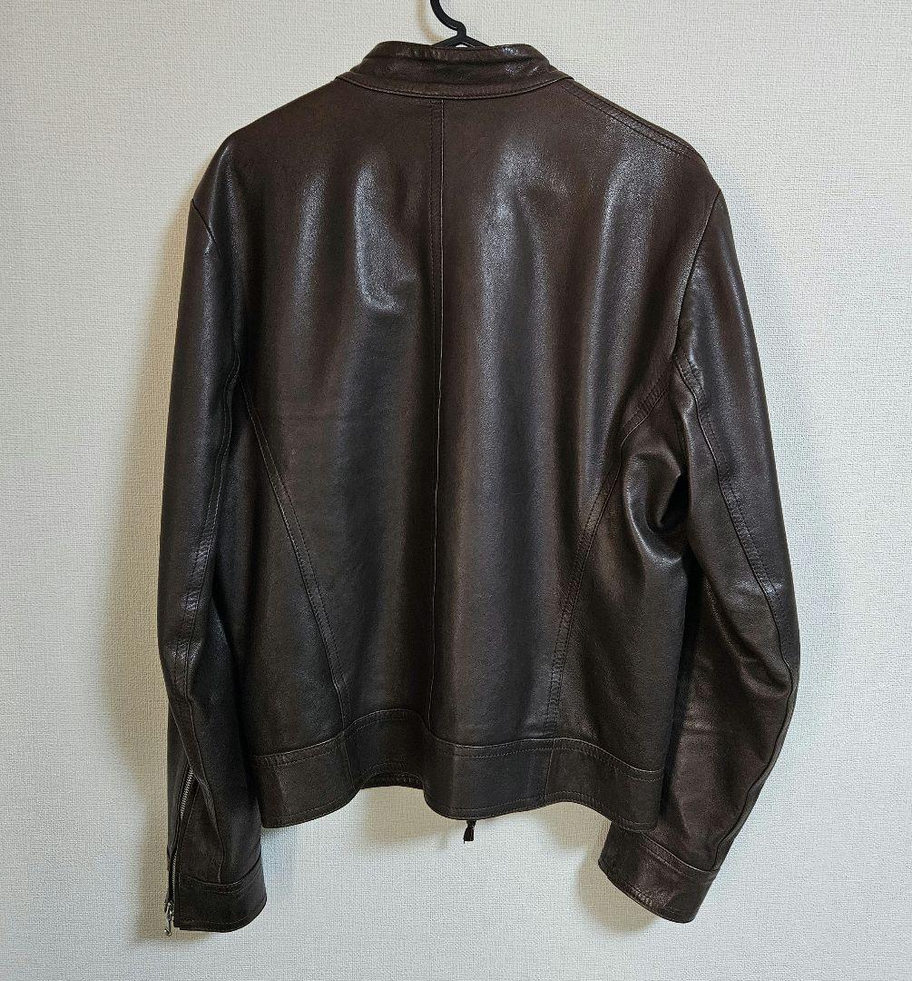 サイズ44】EMMETI JURI ブラウンレザーシングルライダースジャケット