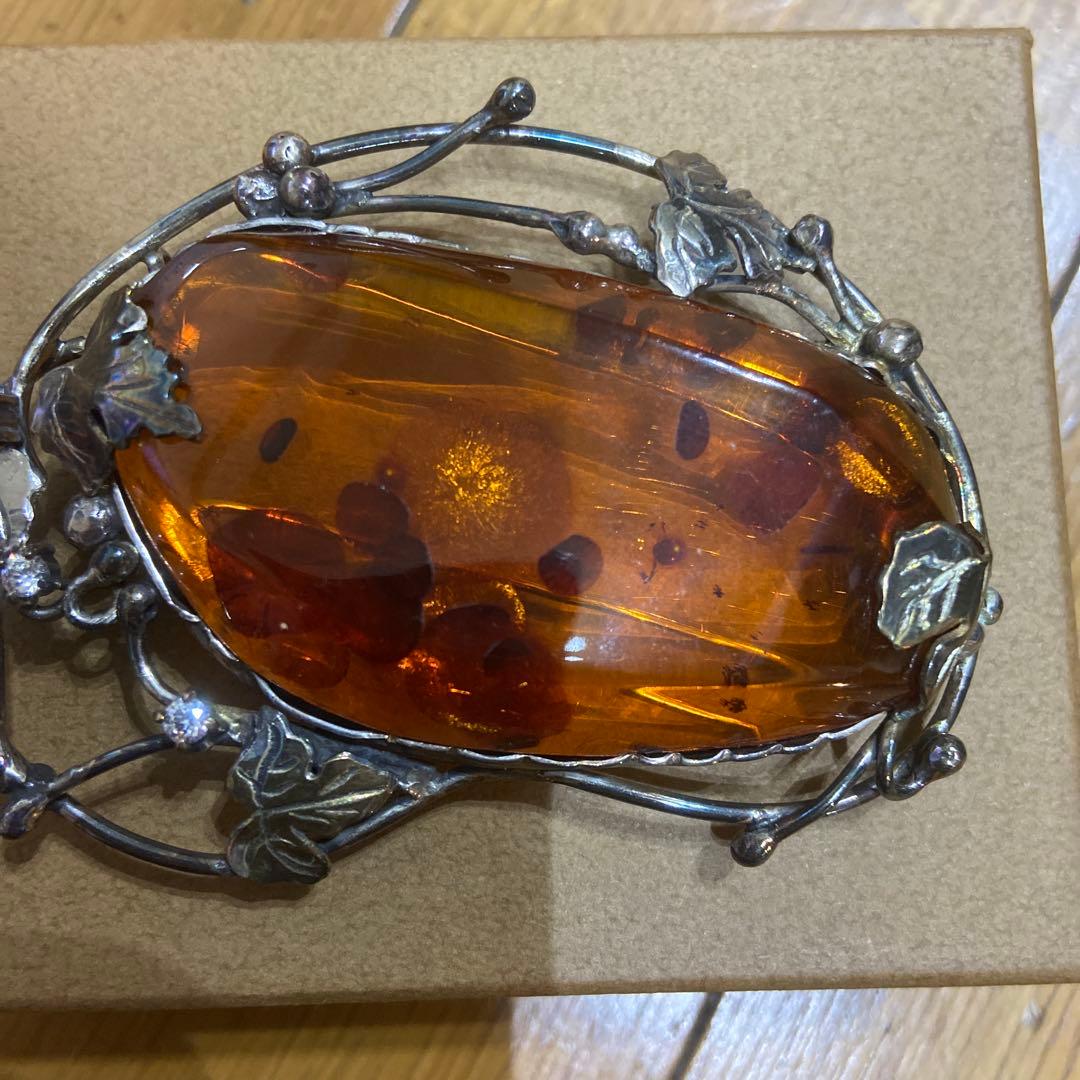 琥珀 ブローチ 琥珀(こはく)/ホワイトトパーズ シルバーブローチ兼ペンダントトップ