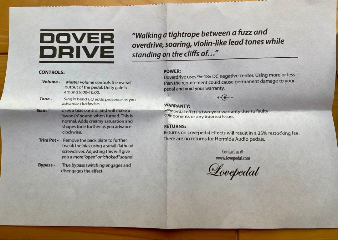 ギター Hermida Audio / Lovepedal DOVER DRIVE