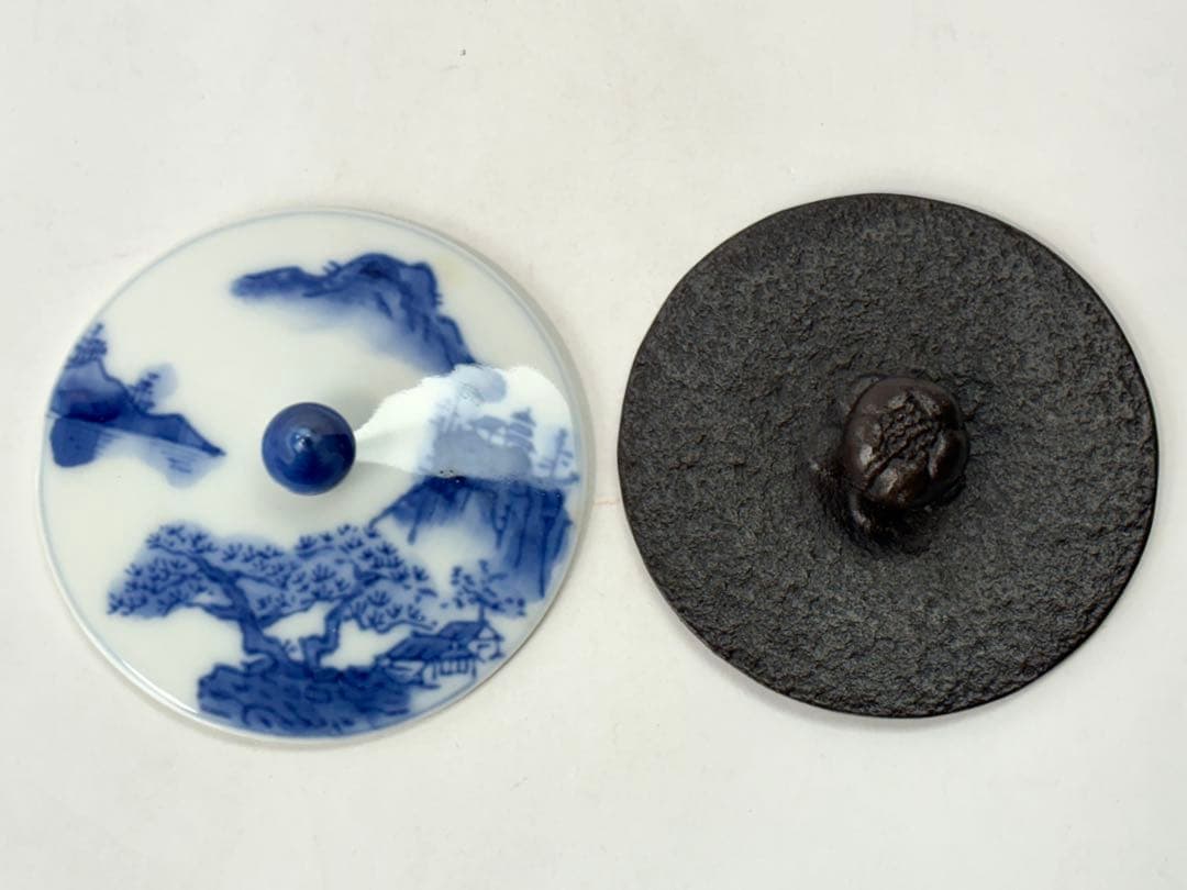 人間国宝 【高橋敬典】 造 四方銚子 替え染付蓋 鉄製 共箱共布栞