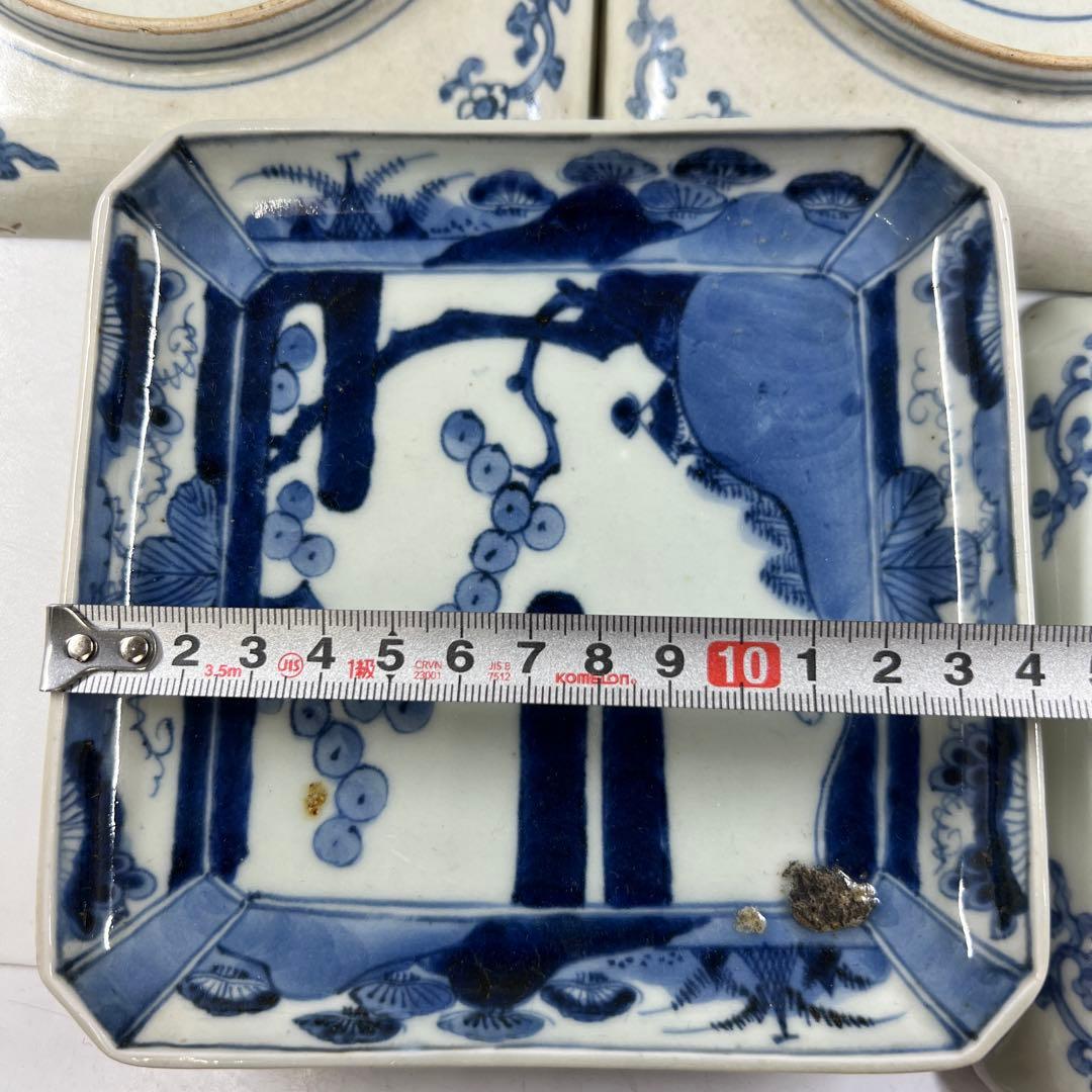 江戸後期 古伊万里 染付角皿12枚 幅約14~14.5㎝