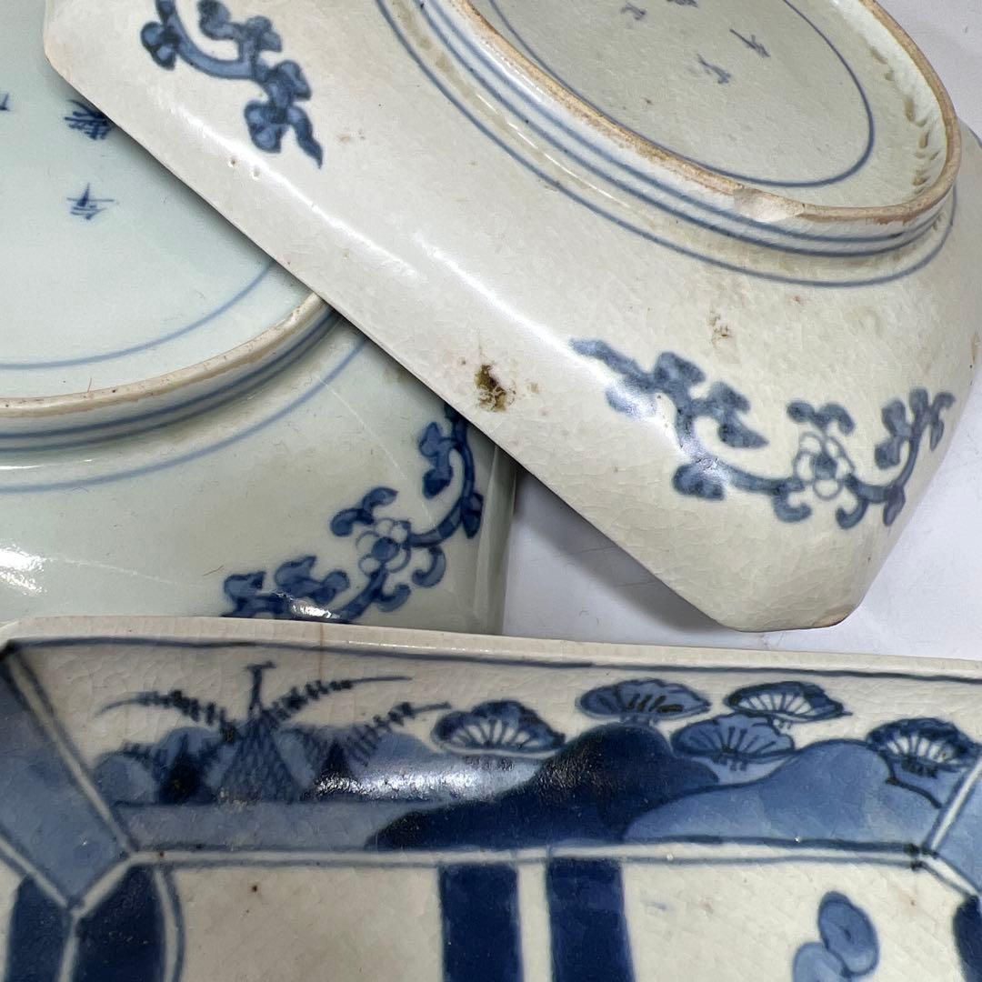 江戸後期 古伊万里 染付角皿12枚 幅約14~14.5㎝