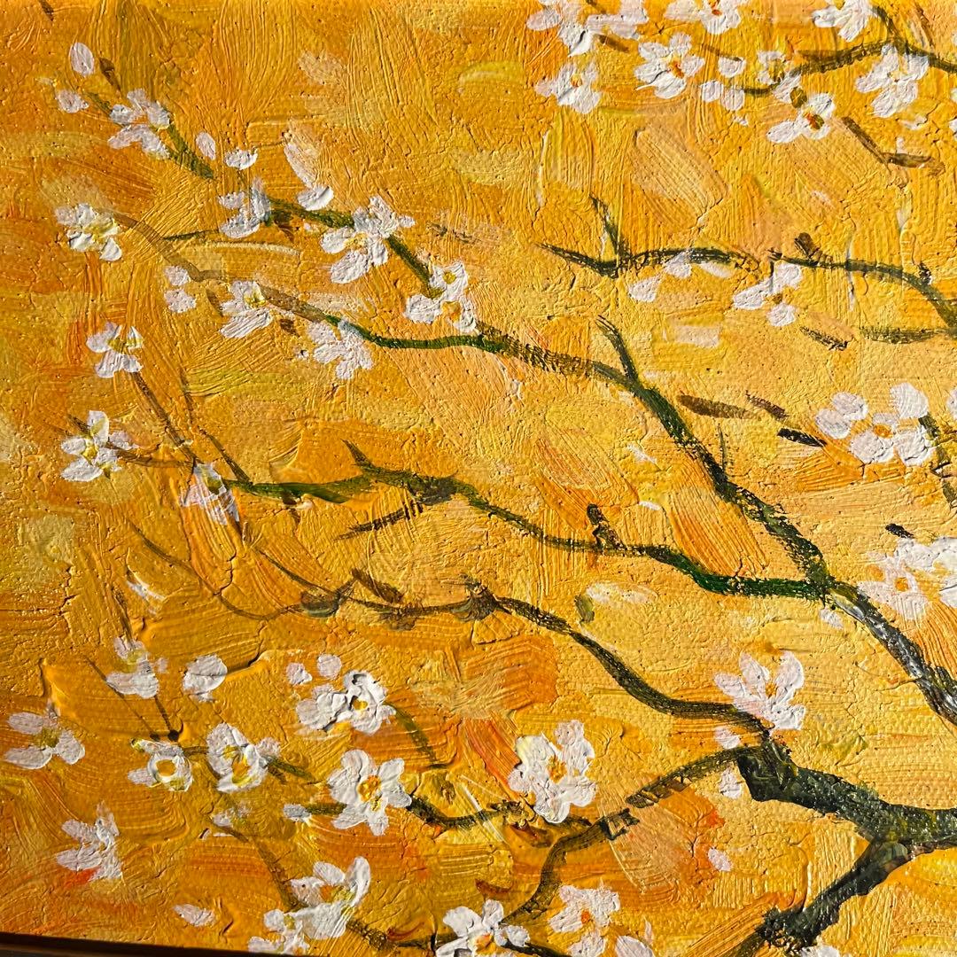 ★秀作★ 手書き油絵 ゴッホ 花咲くアーモンドの枝 肉筆絵画 額付き 油彩画